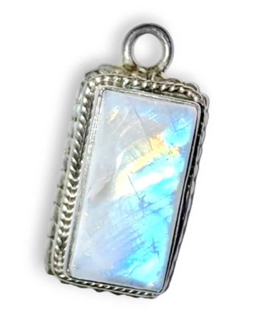 Rectangle Rainbow Moonstone Pendant
