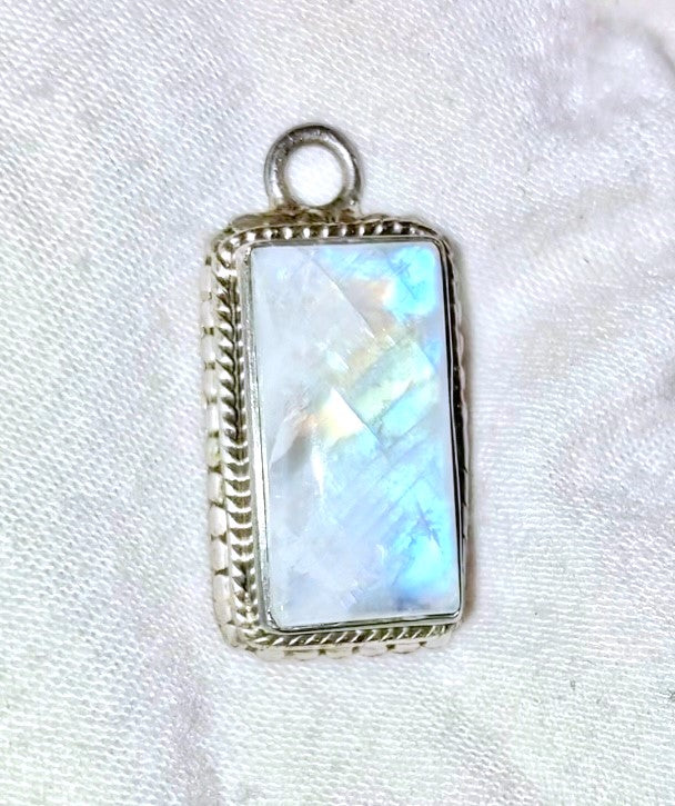 Rectangle Rainbow Moonstone Pendant