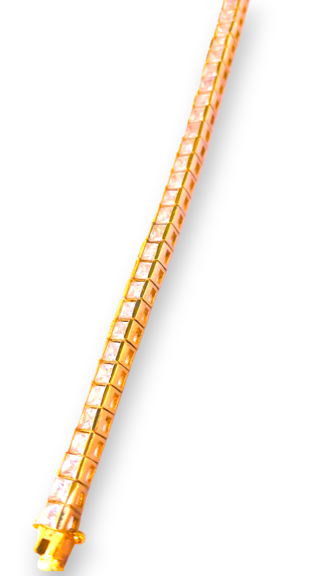 Gold Plated Princess Cut "Diamond" Tennis Bracelet