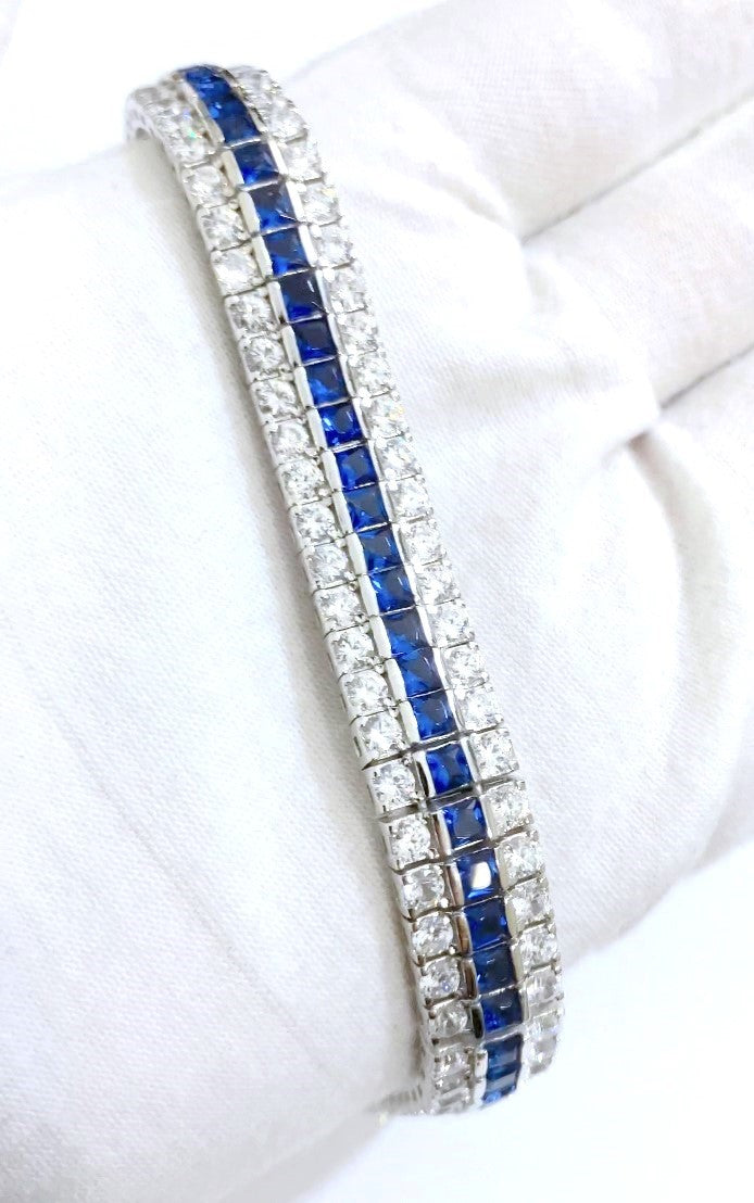 Tri-Row "Diamond" and "Sapphire" Tennis Bracelet