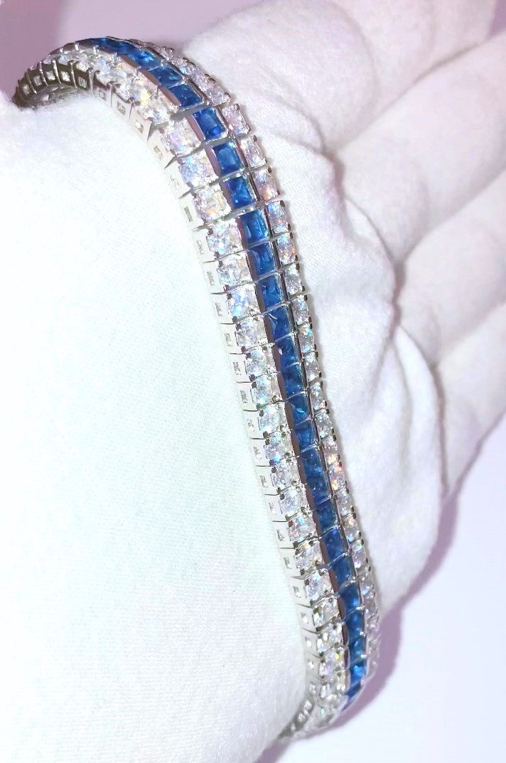 Tri-Row "Diamond" and "Sapphire" Tennis Bracelet