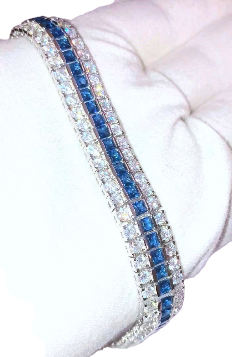 Tri-Row "Diamond" and "Sapphire" Tennis Bracelet