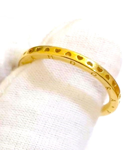 Gold Plated Pandora Logo & Hearts Ring