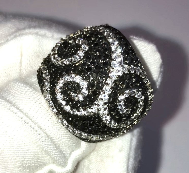 Pavé Black and Colorless "Diamond" Swirl Dome Ring