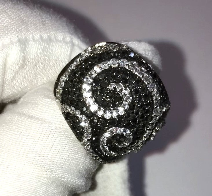Pavé Black and Colorless "Diamond" Swirl Dome Ring