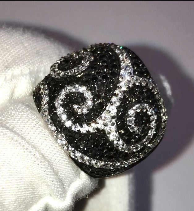 Pavé Black and Colorless "Diamond" Swirl Dome Ring