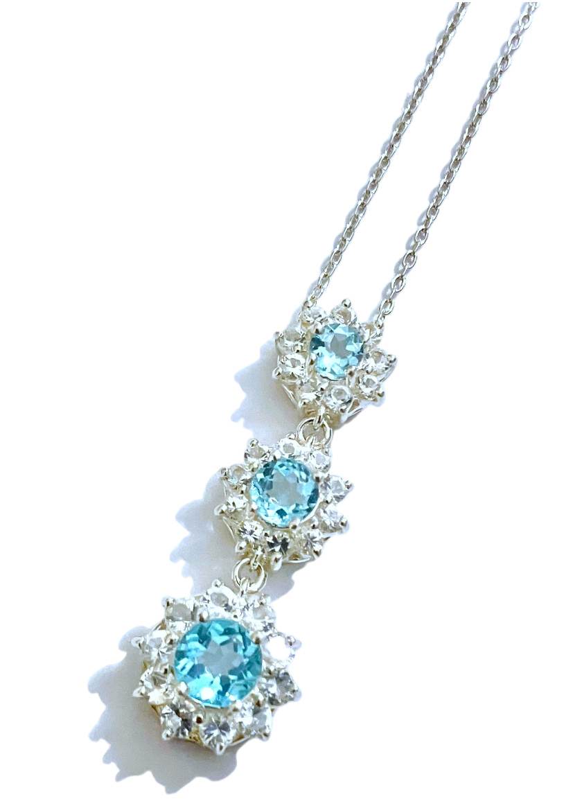 Baby Swiss Blue Topaz Halos Necklace