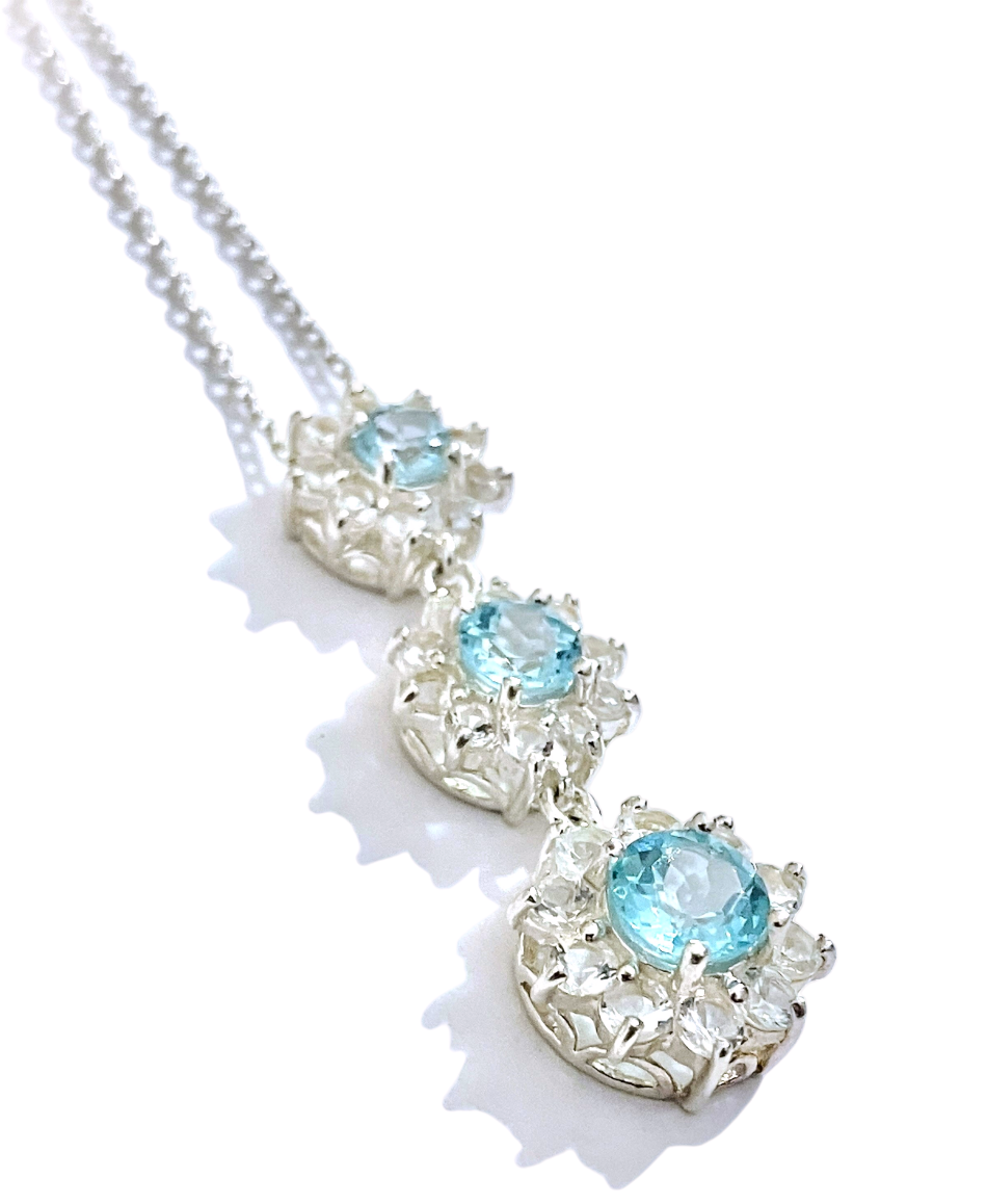 Baby Swiss Blue Topaz Halos Necklace