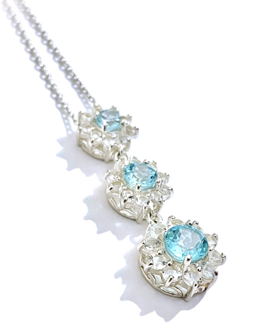 Baby Swiss Blue Topaz Halos Necklace