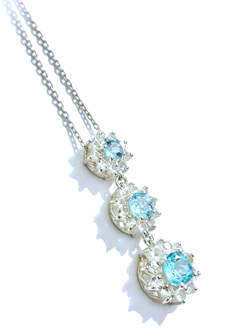 Baby Swiss Blue Topaz Halos Necklace