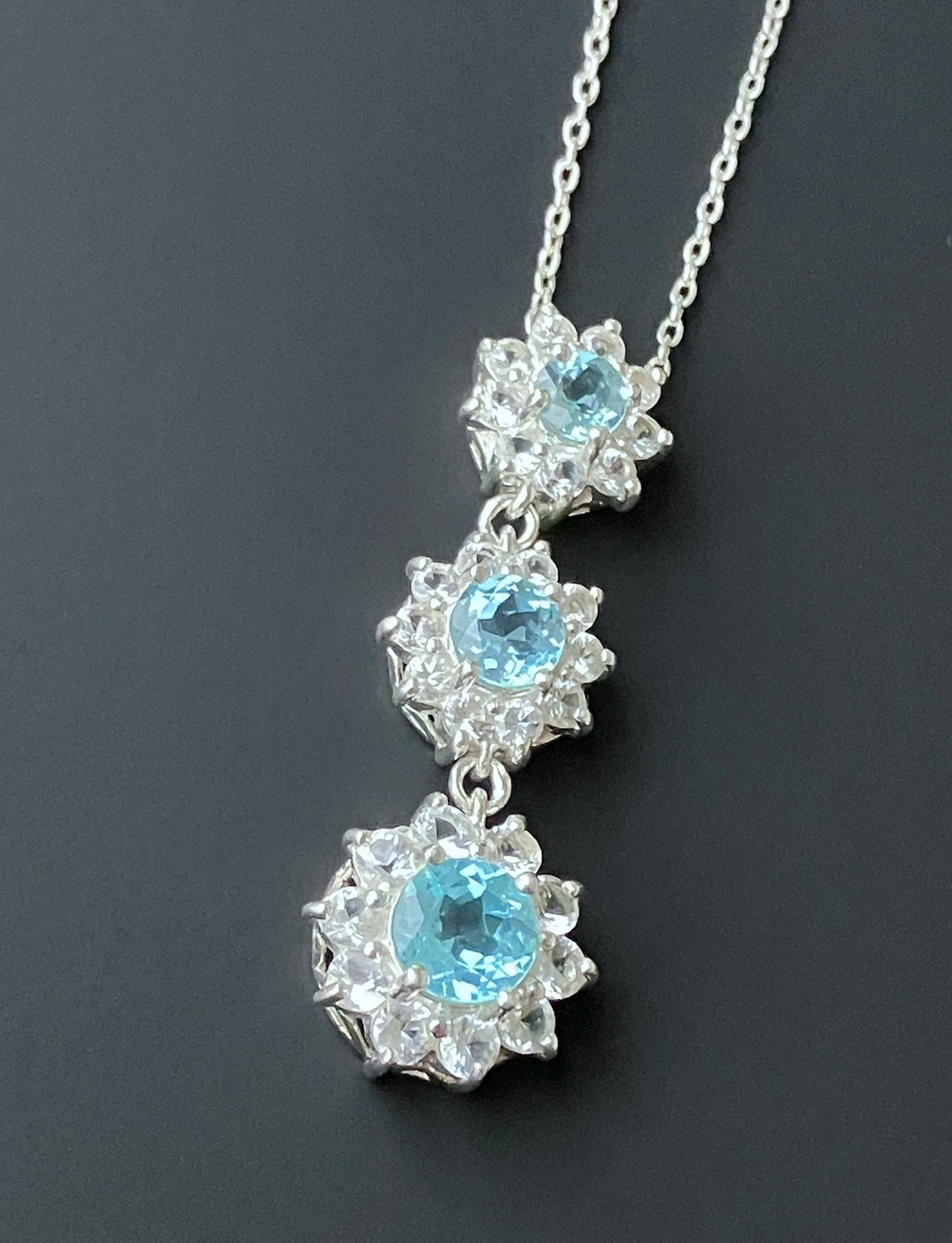 Baby Swiss Blue Topaz Halos Necklace