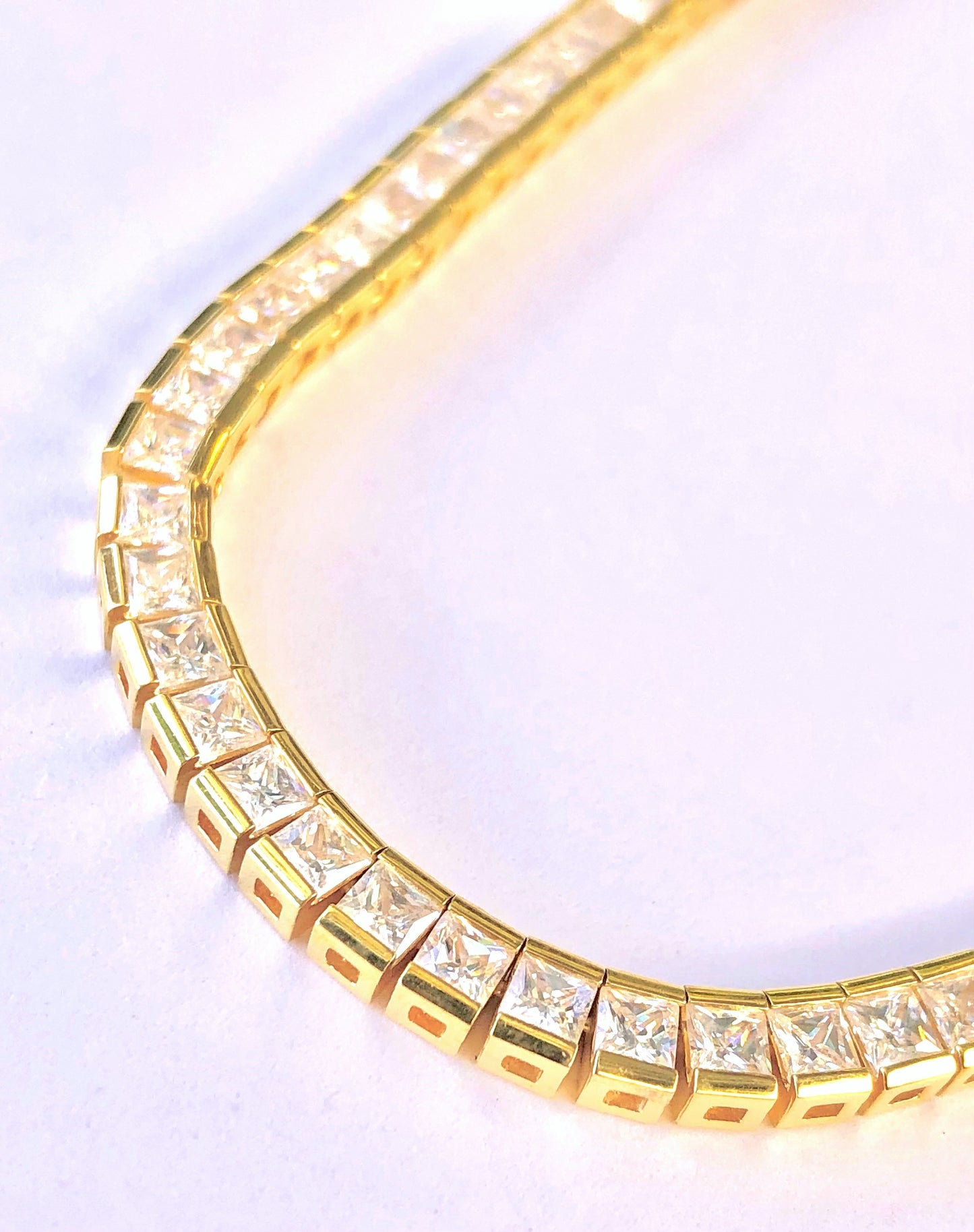 Gold Plated Princess Cut "Diamond" Tennis Chain