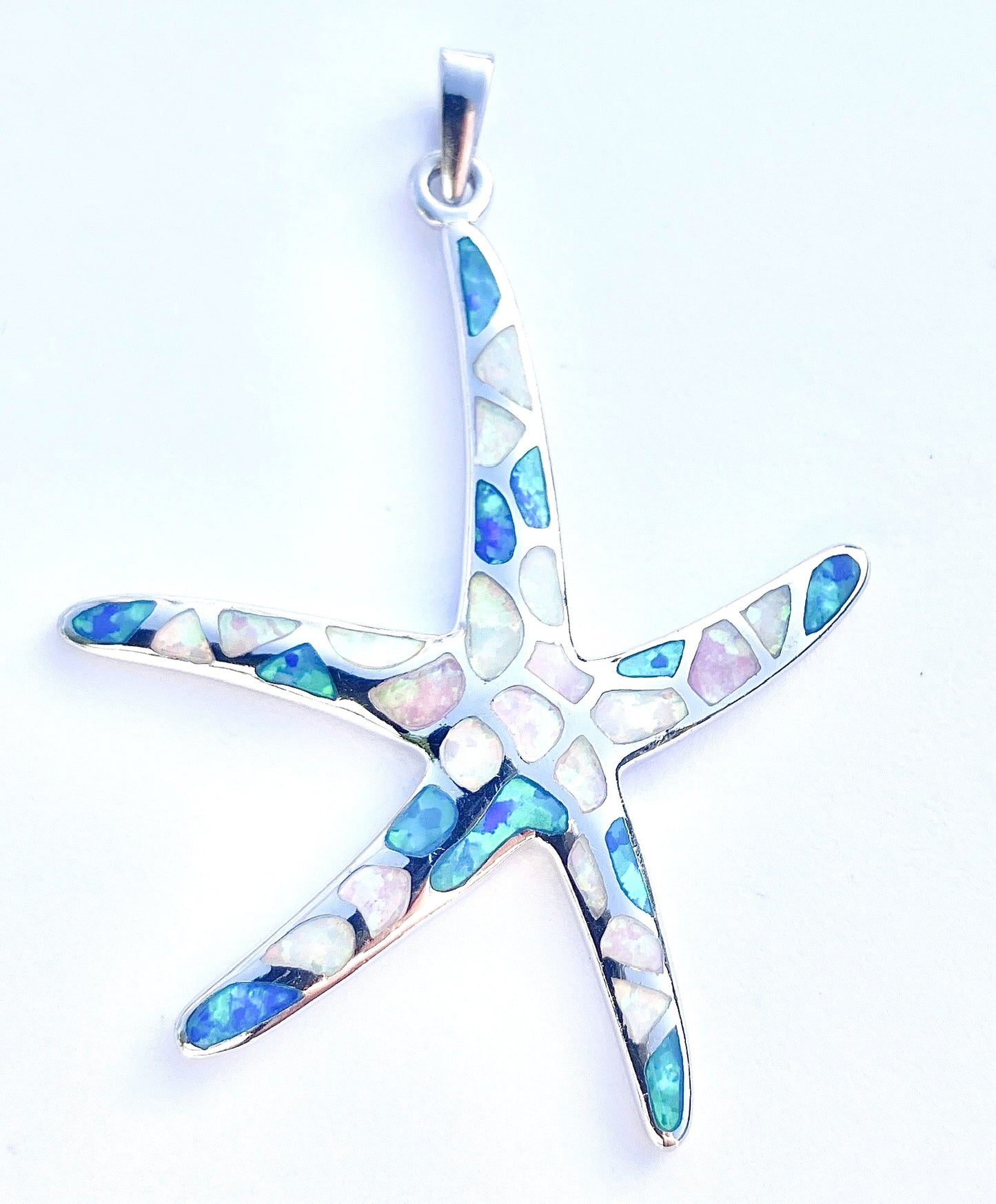 Blue and White Synthetic Opal Starfish Pendant