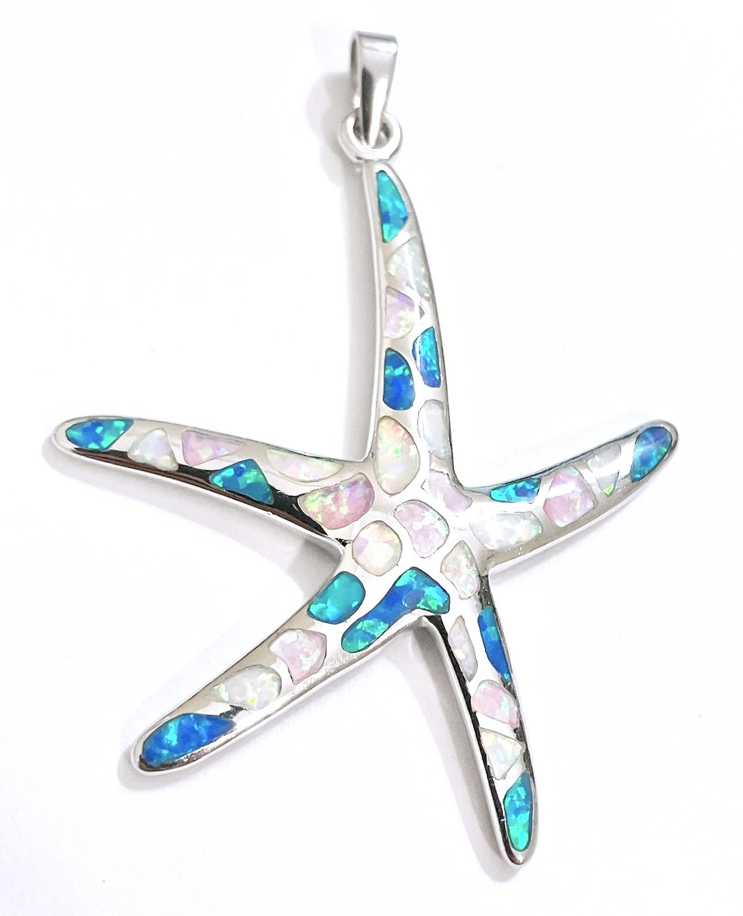 Blue and White Synthetic Opal Starfish Pendant