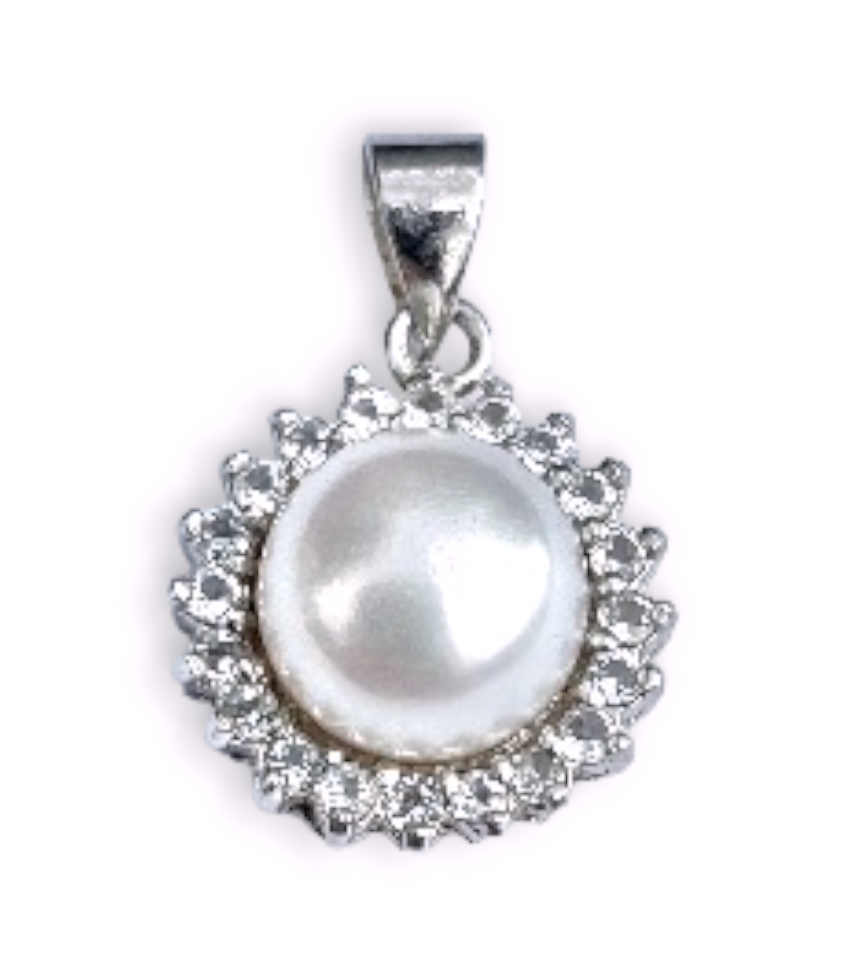 "Diamond" Halo Button Pearl Pendant