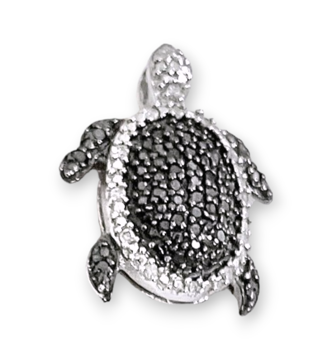 Black and Colorless Diamond Turtle Pendant
