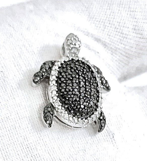 Black and Colorless Diamond Turtle Pendant