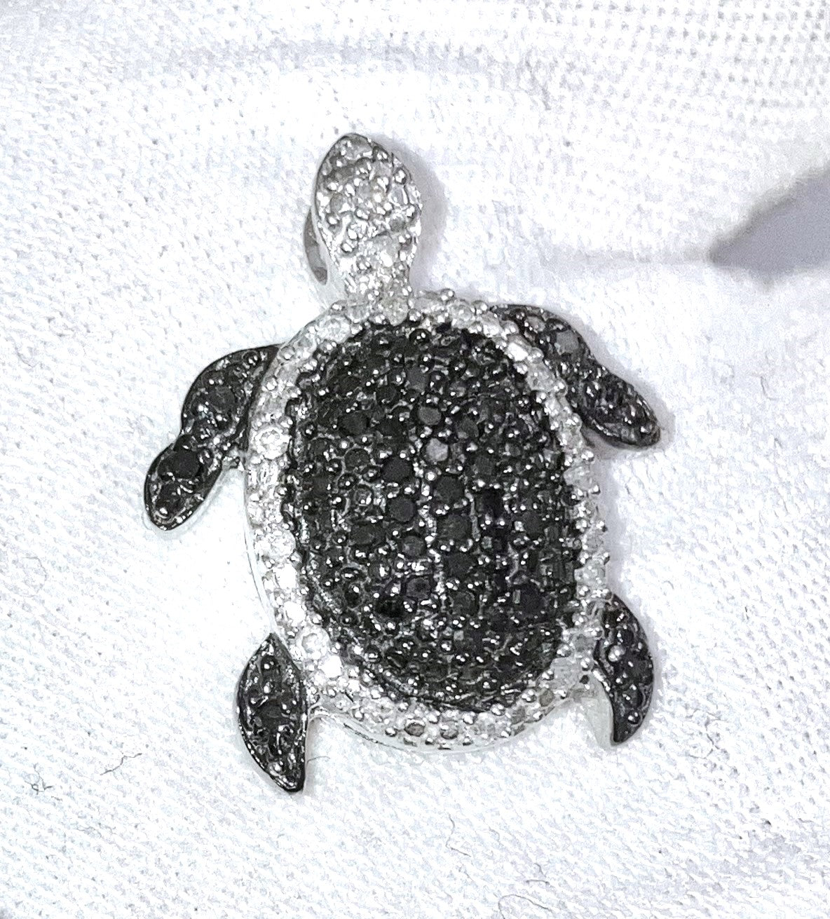 Black and Colorless Diamond Turtle Pendant