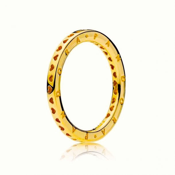 Gold Plated Pandora Logo & Hearts Ring