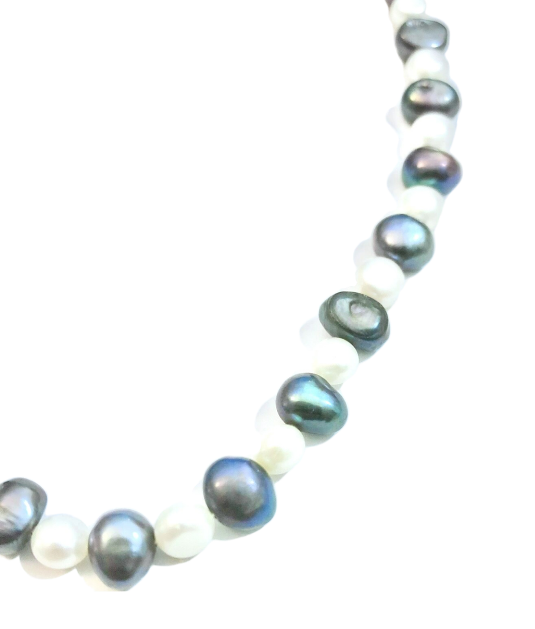 Tahitian Pearl and White Pearl Necklace with 925 Silver Clasp