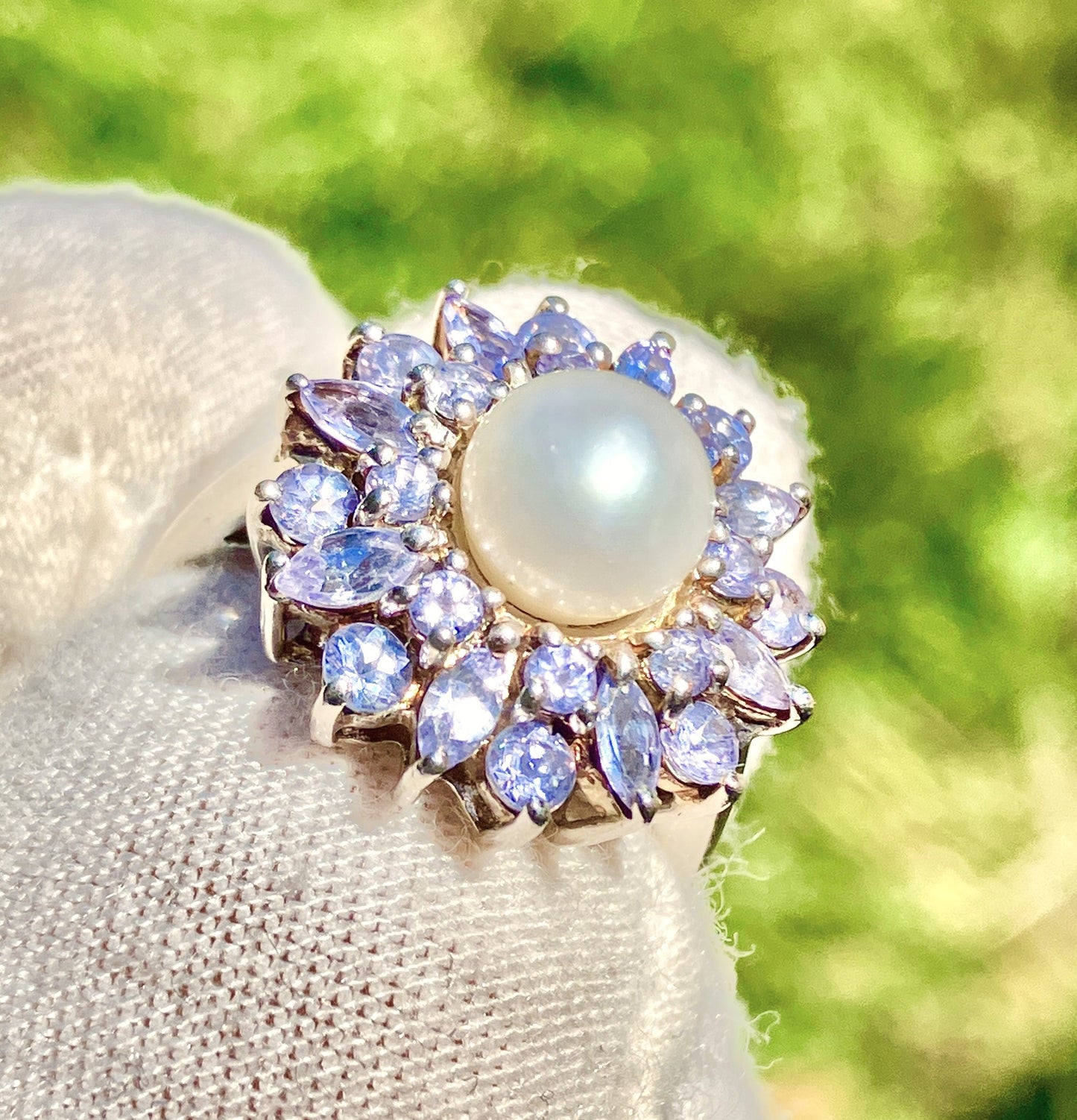Pearl & Tanzanite Flower Ring