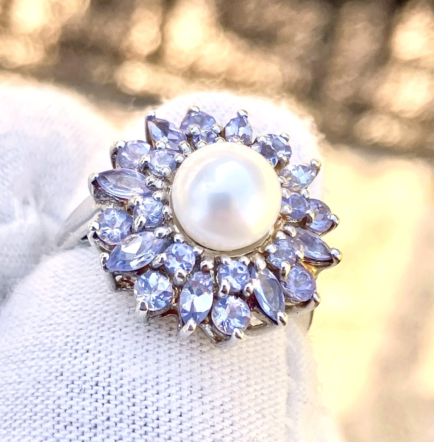 Pearl & Tanzanite Flower Ring