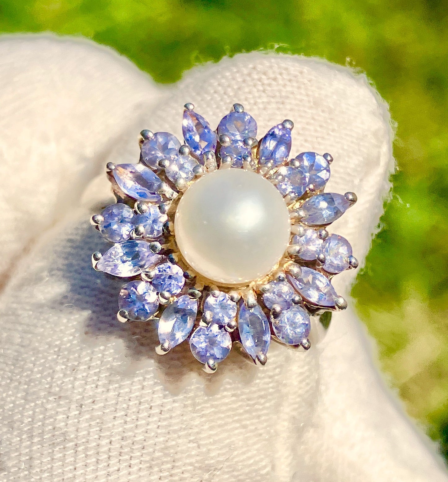 Pearl & Tanzanite Flower Ring