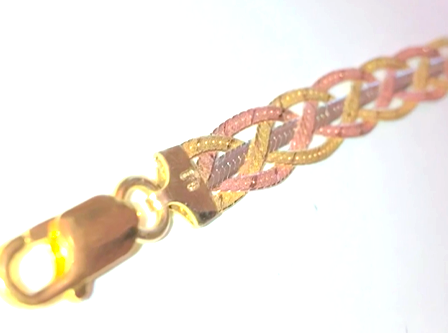 Tri-Color Woven Herringbone Bracelet with Mid Strand and Gold Washed Clasp