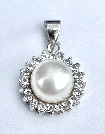 "Diamond" Halo Button Pearl Pendant