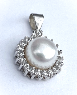 "Diamond" Halo Button Pearl Pendant