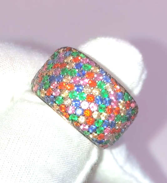 Rose Gold Plated Pavé Rainbow Multi Gemstone Eternity Ring