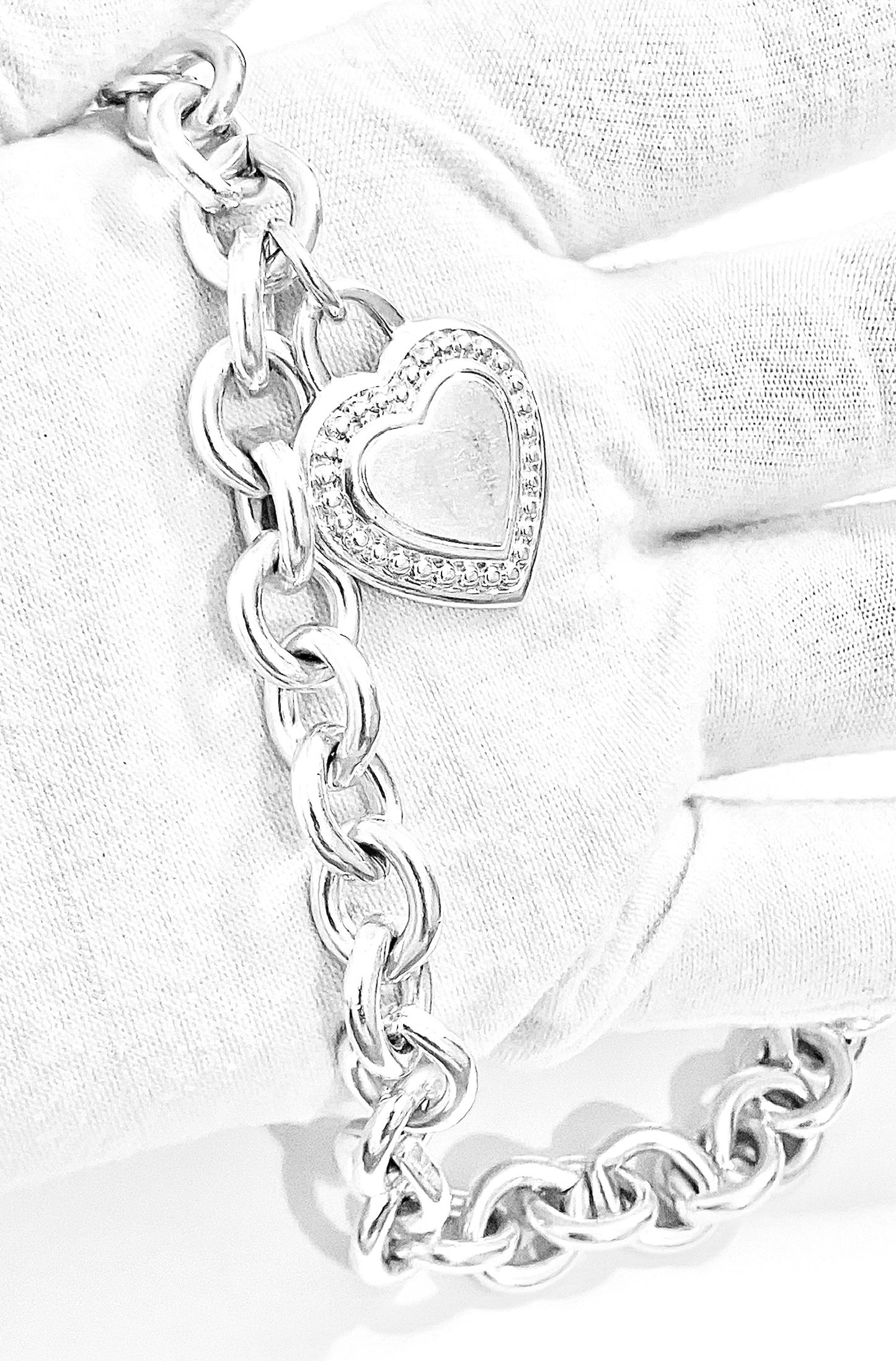 Judith Ripka Country Link Studded Heart Charm Bracelet