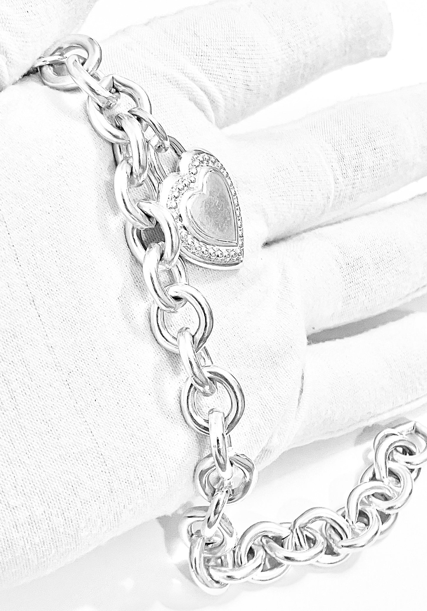 Judith Ripka Country Link Studded Heart Charm Bracelet