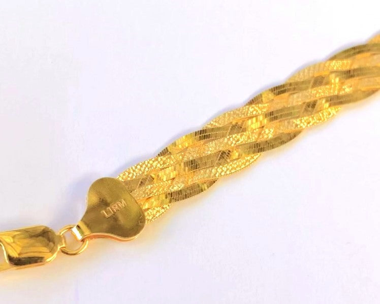Gold Plated Dual-Texture Woven Herringbone Bracelet
