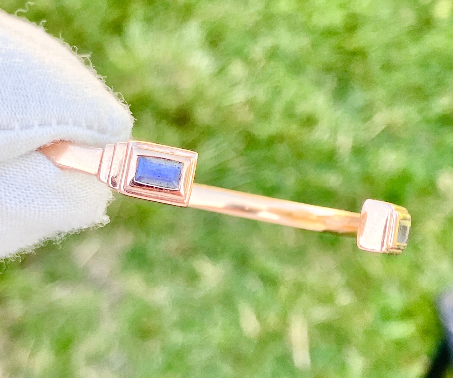 Monica Vinader Rose Gold Plated Bangle with Labradorite Accents