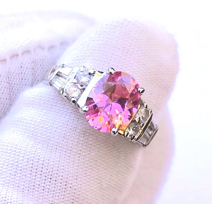 Juego de barra "Diamante" rosa redondo y anillo con detalles "Diamante" de talla baguette