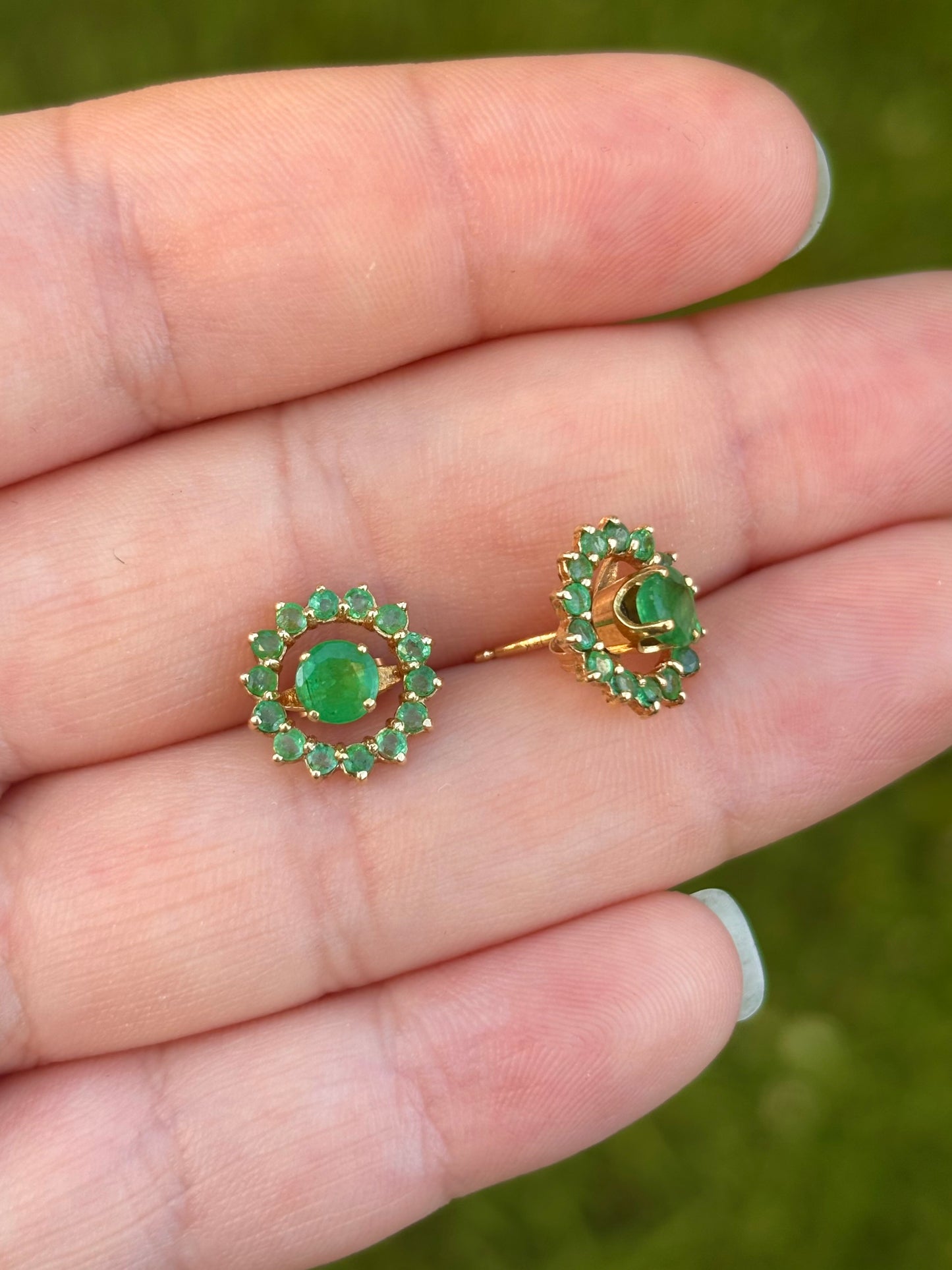 18K Gold Emerald Stud Earrings with 14K Removable Emerald Halo Jackets