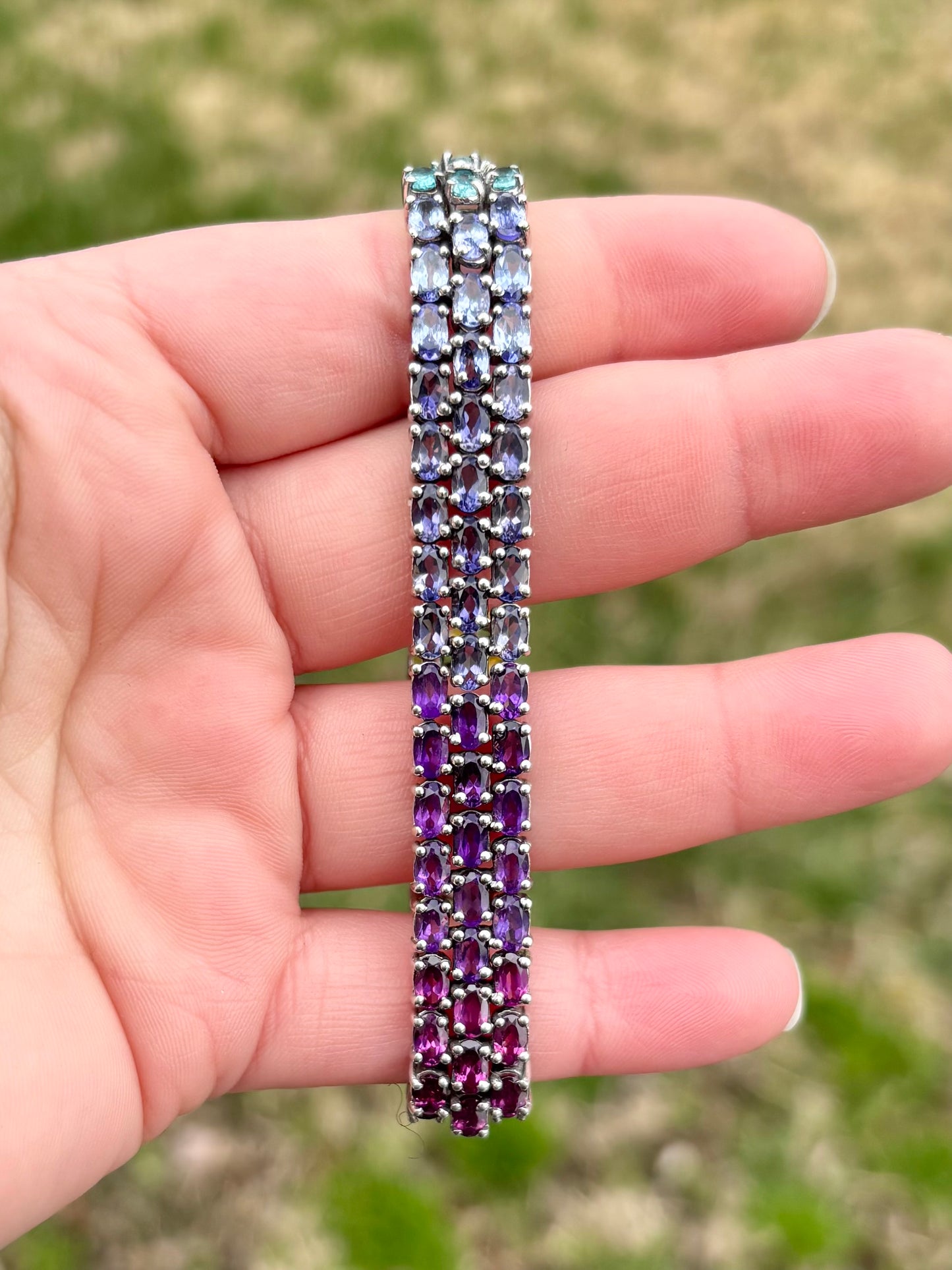Tri-Row Ombré Gemstone Tennis Bracelet