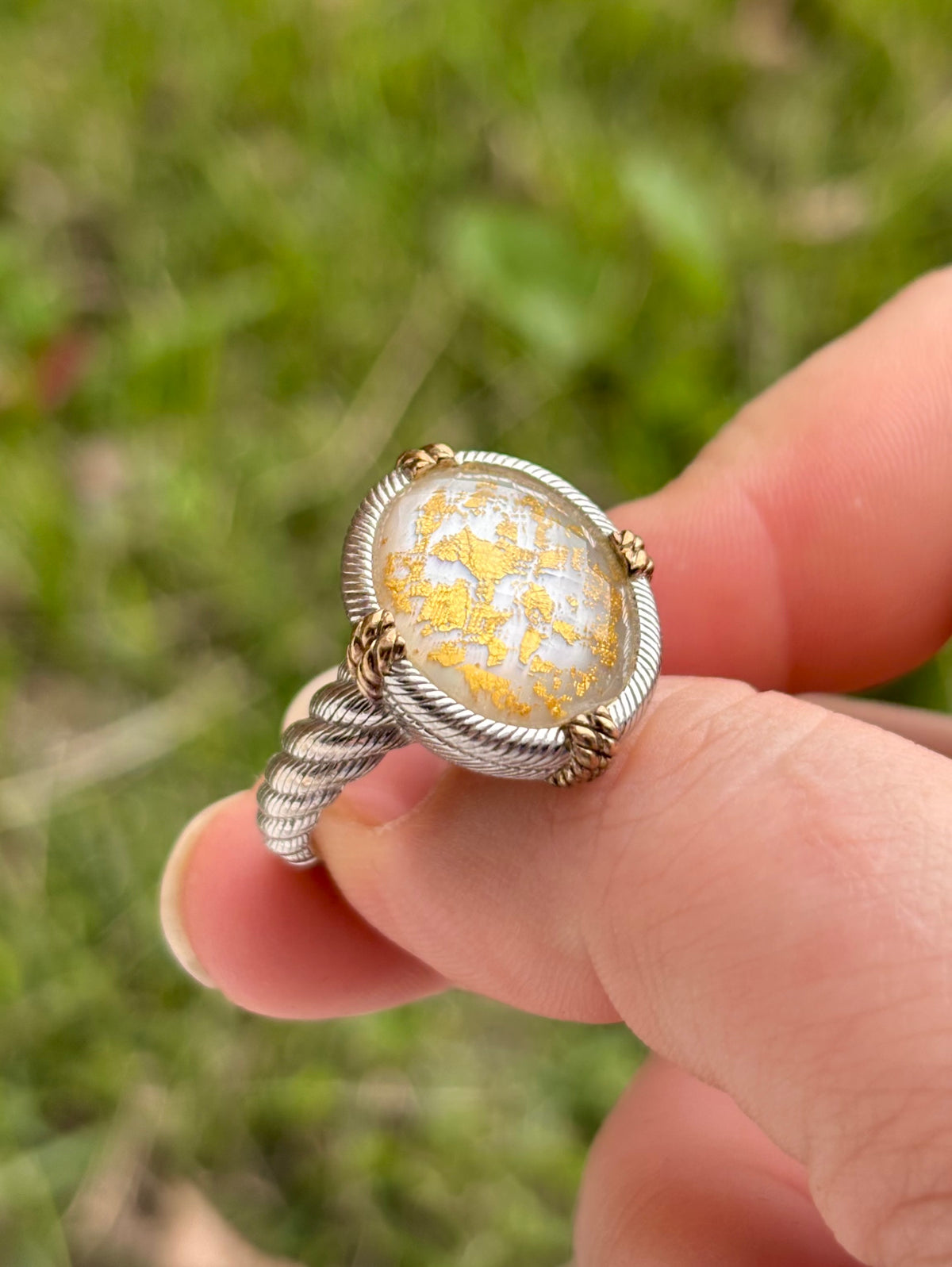 Judith Ripka Sterling Silver Quartz Gold Leaf MOP Doublet Ring