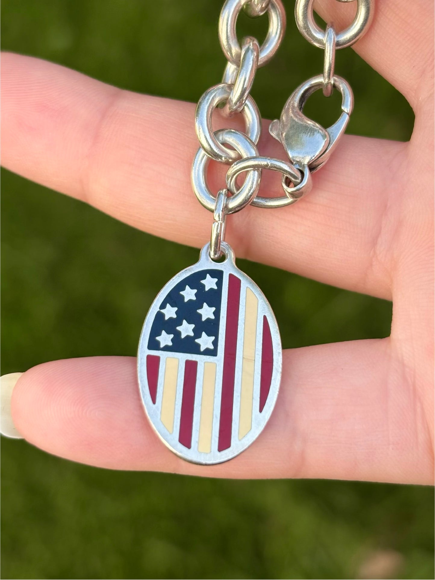Tiffany & Co. Sterling Silver American Flag Oval Tag Bracelet