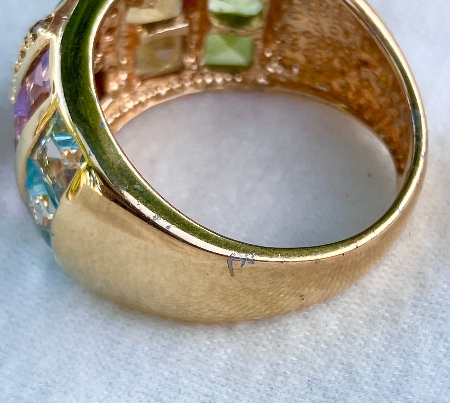 Gold Plated Square Step-cut Multi-Gemstone Ring with “Diamond” Accents