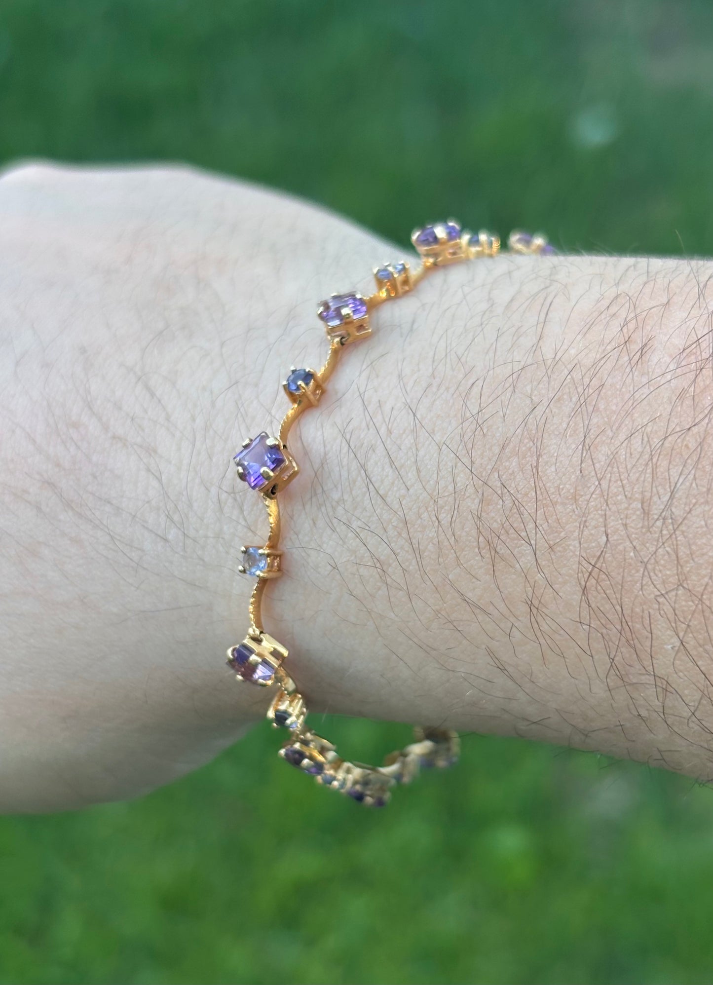 14K Gold Dainty Amethyst & Tanzanite Tennis Bracelet