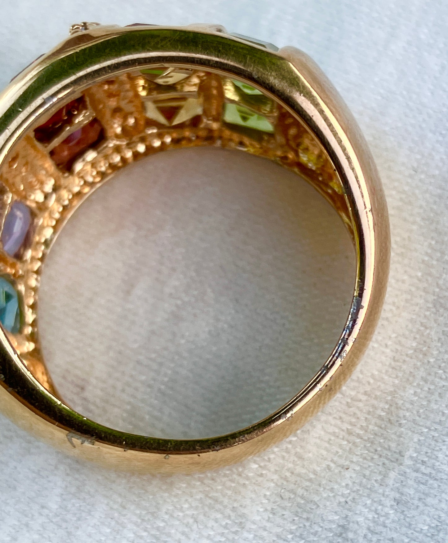 Gold Plated Square Step-cut Multi-Gemstone Ring with “Diamond” Accents