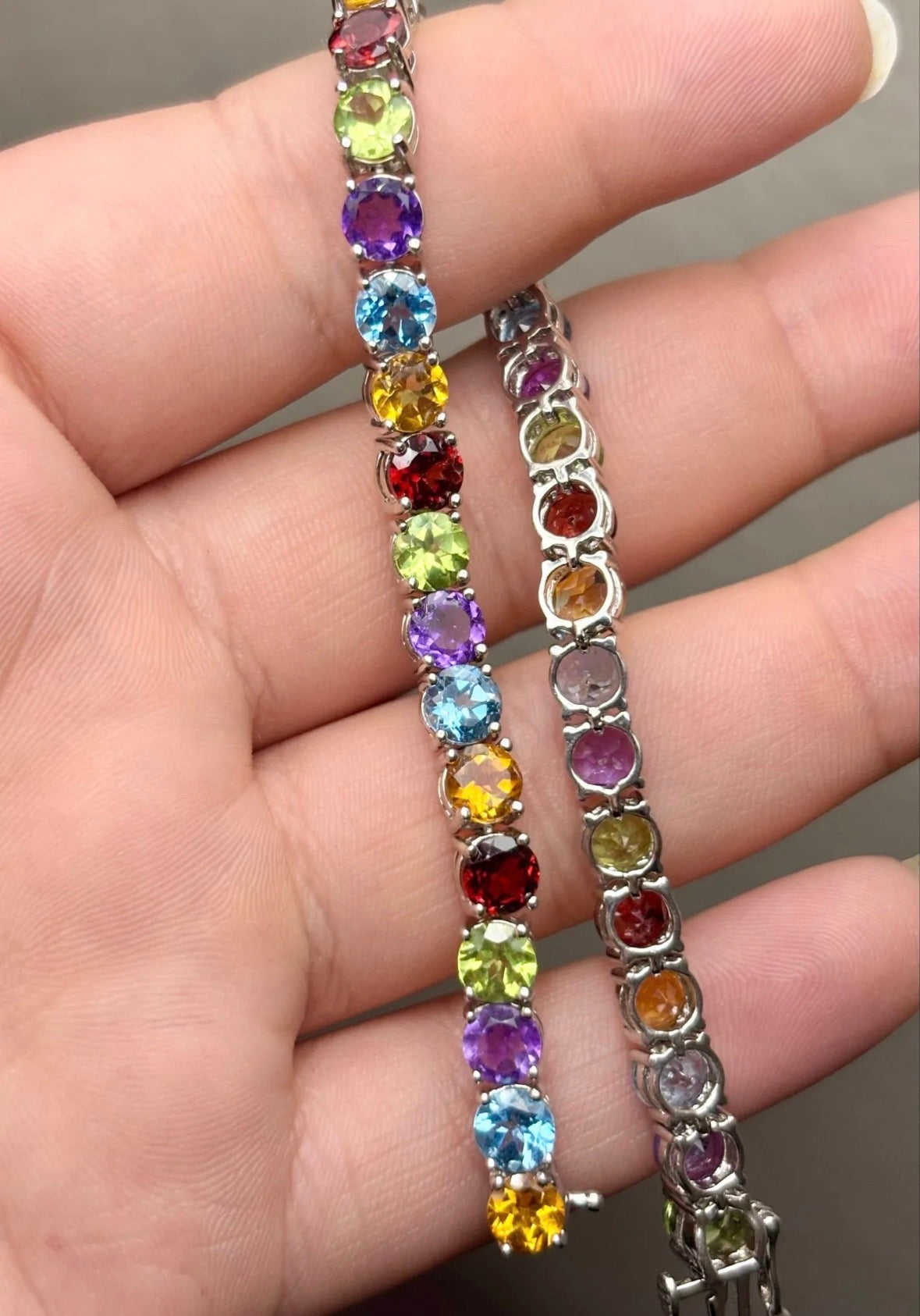 Vivid Natural Gemstone Round Brilliant Tennis Bracelet