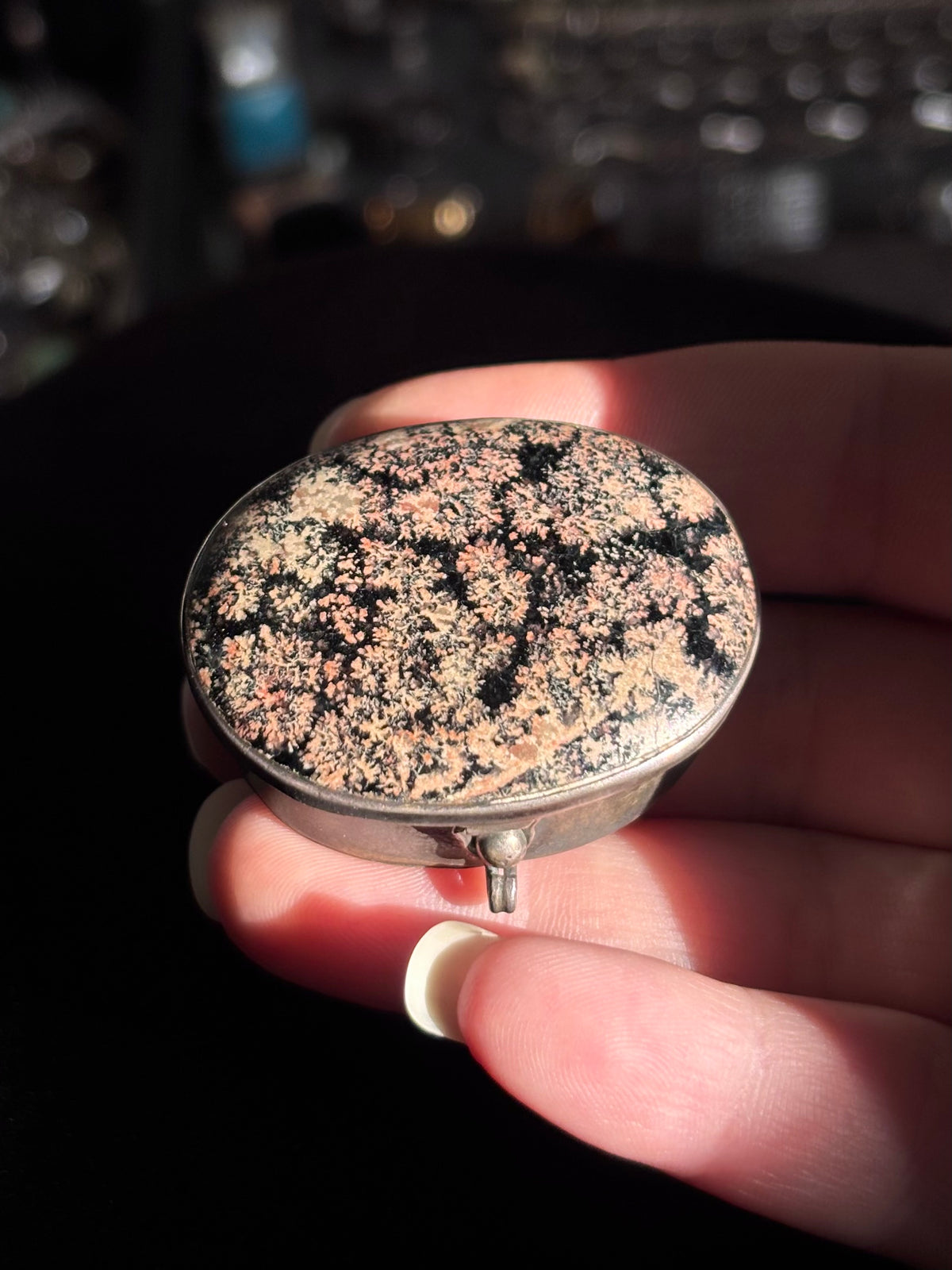 Vintage Taxco Mexico Sterling Silver Starry Night Obsidian Trinket Box
