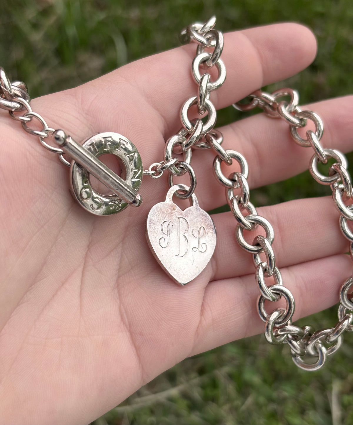 Tiffany & Co. Sterling Silver Heart Tag Toggle Link Necklace - Engraved