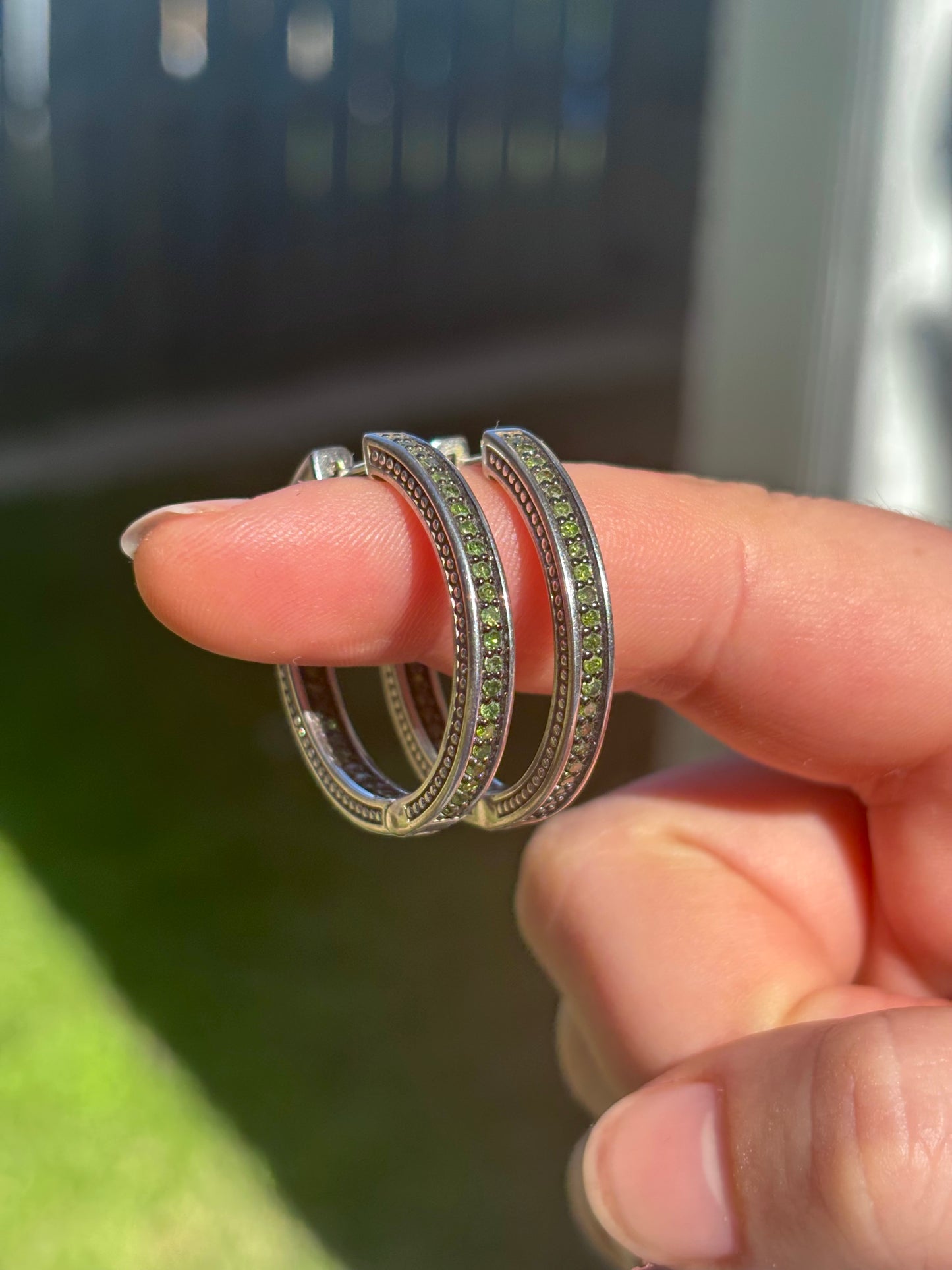 Green Diamond Hoops