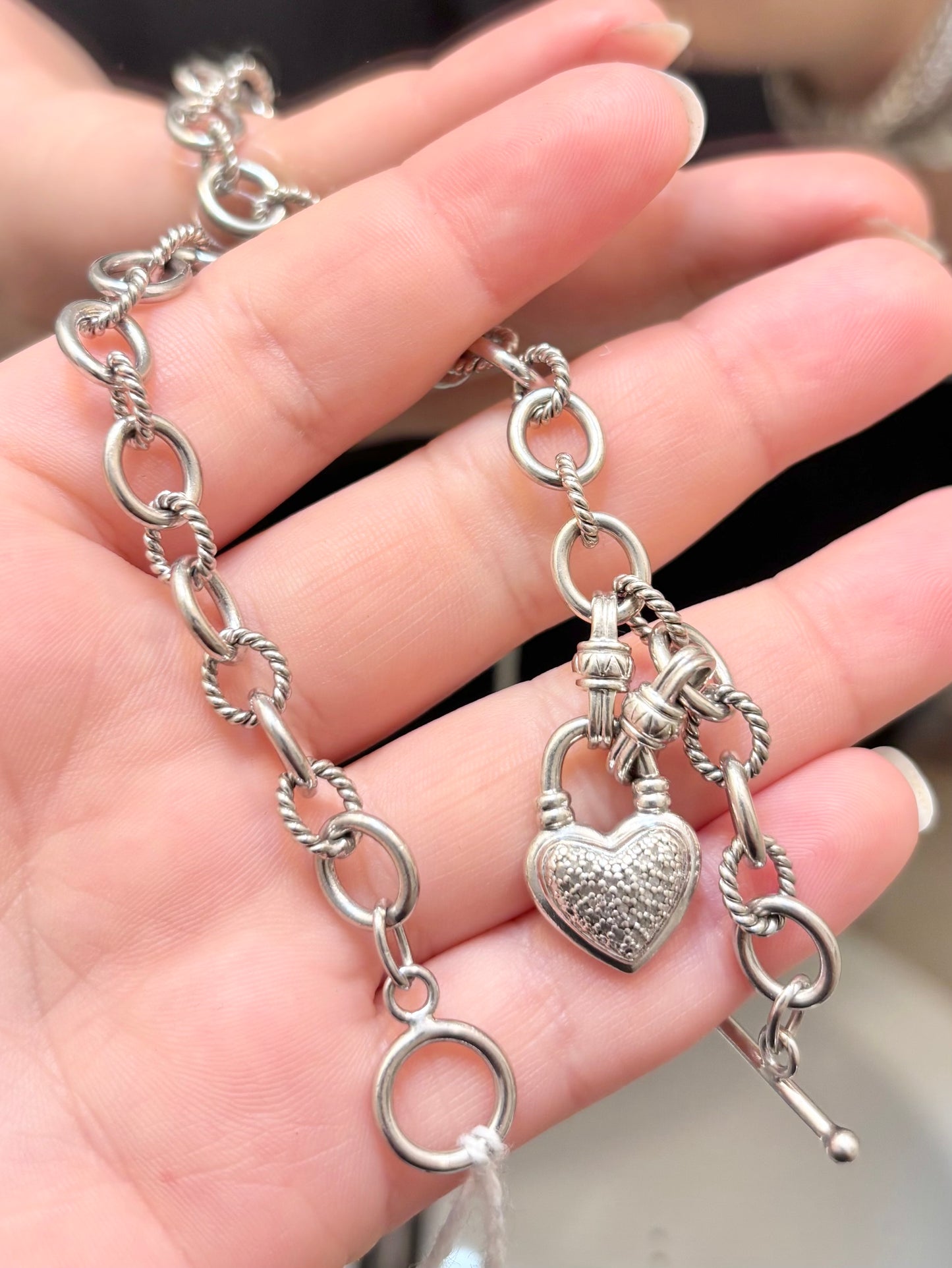 Diamond Heart Cable Link Toggle Bracelet