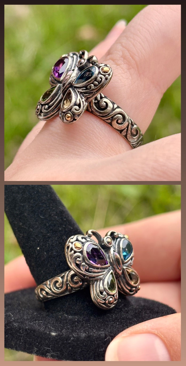 Samuel B. Behnam 18K Gold & Sterling Silver Multi Gemstone Butterfly Ring