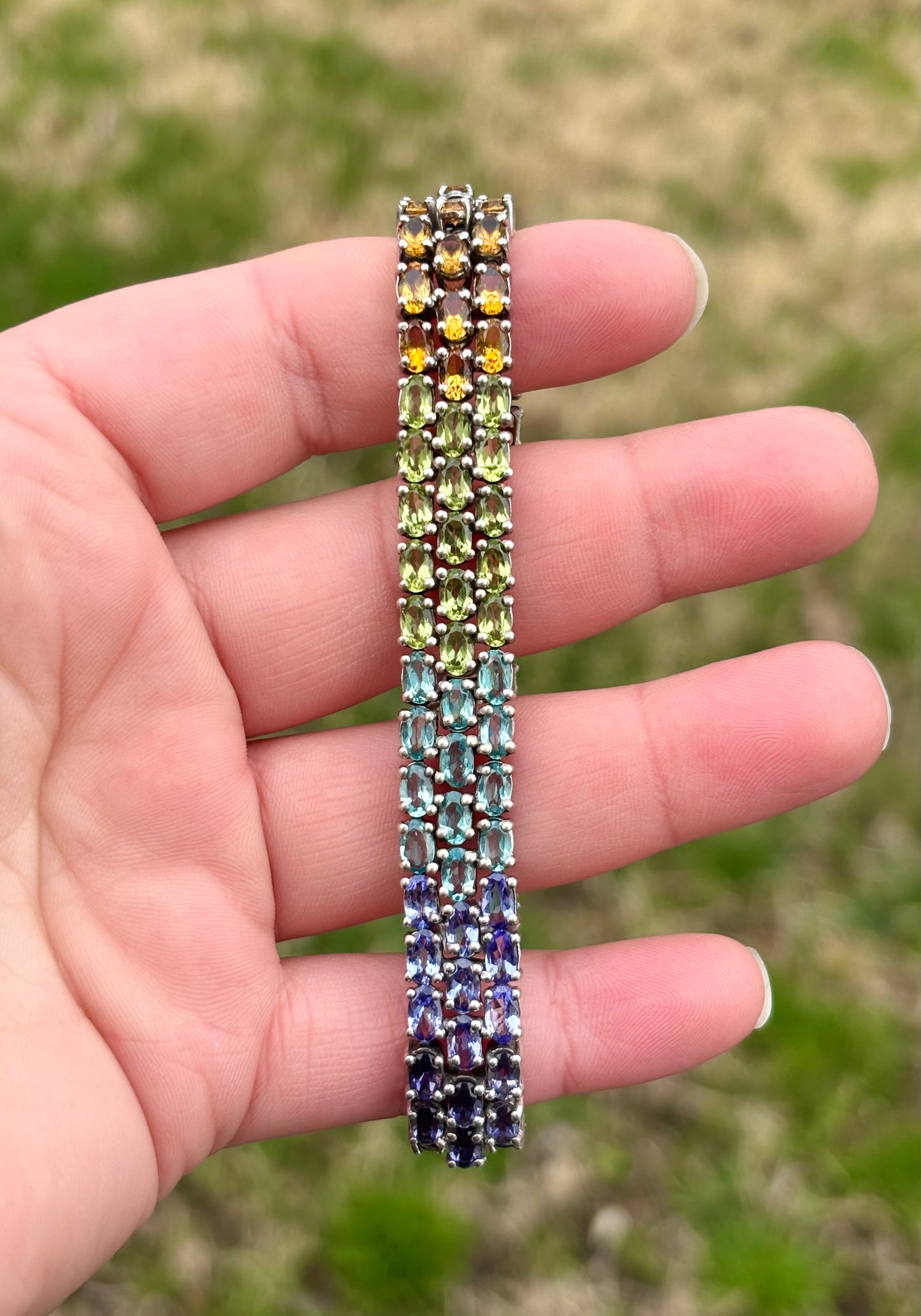 Tri-Row Ombré Gemstone Tennis Bracelet